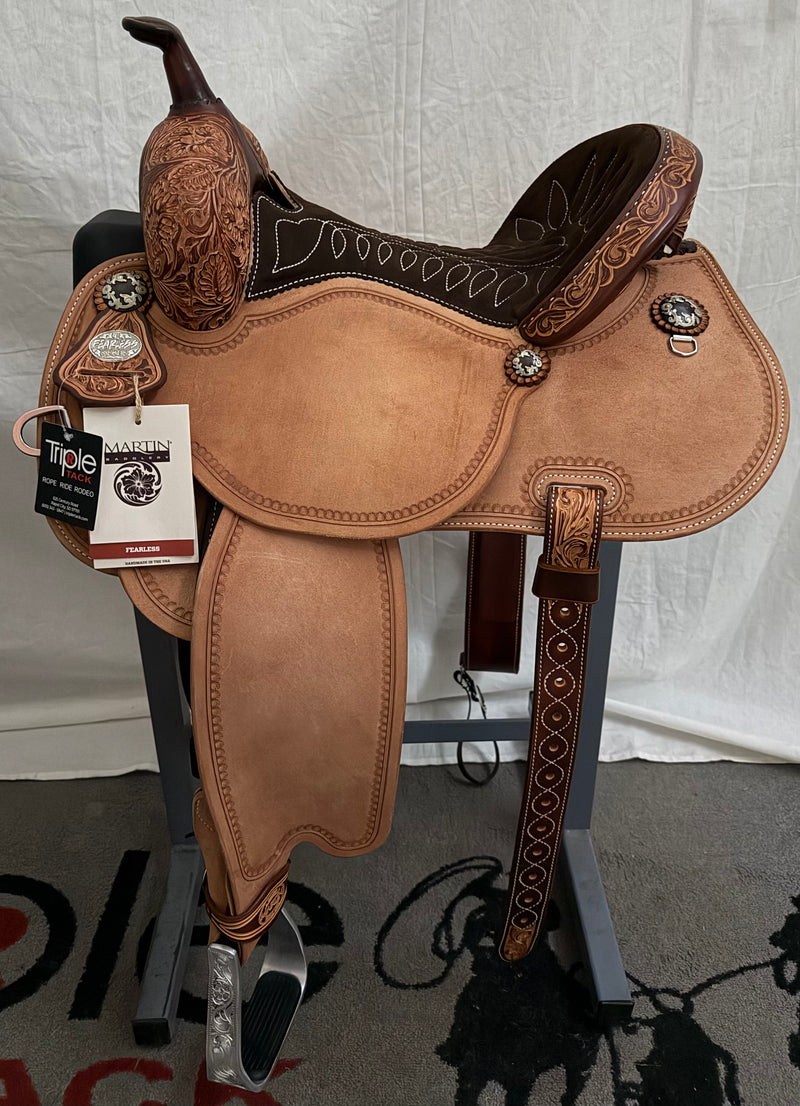 Load image into Gallery viewer, Martin Saddlery Fearless 1/8 Floral Barrel Saddle - 14.5"
