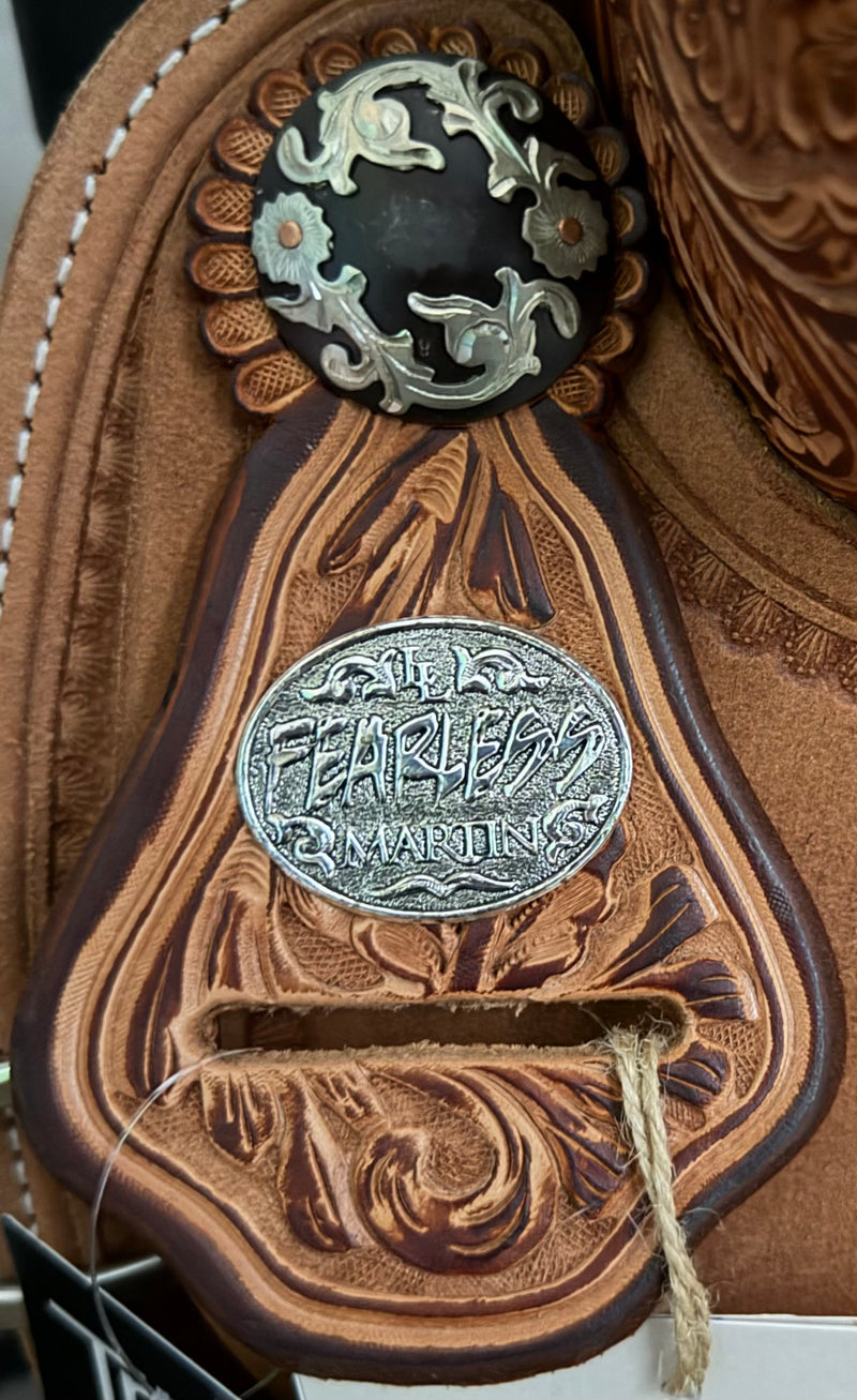 Load image into Gallery viewer, Martin Saddlery Fearless 1/8 Floral Barrel Saddle - 14.5"
