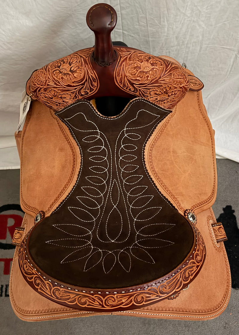 Load image into Gallery viewer, Martin Saddlery Fearless 1/8 Floral Barrel Saddle - 14.5"
