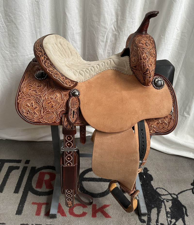 Load image into Gallery viewer, Martin Saddlery Stingray Natural Floral Barrel Saddle 13.5"
