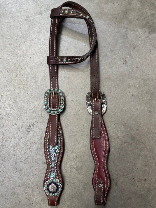 Used Painted Embossed w/ Dots & Conchos One Ear Headstall