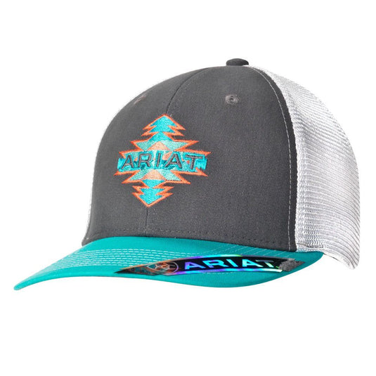 Ariat Aztec Logo Ball Cap - Gray/Turquoise