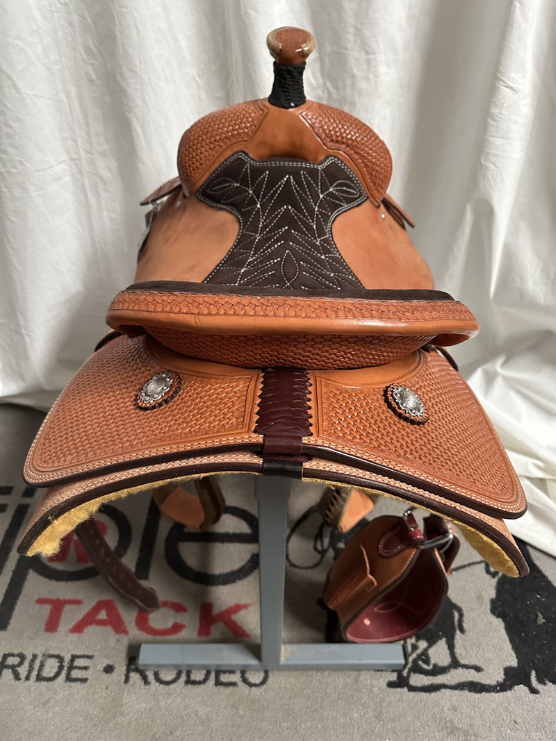 Load image into Gallery viewer, ST 1/4 Geometric Mini Basket Team Roper Saddle 16"
