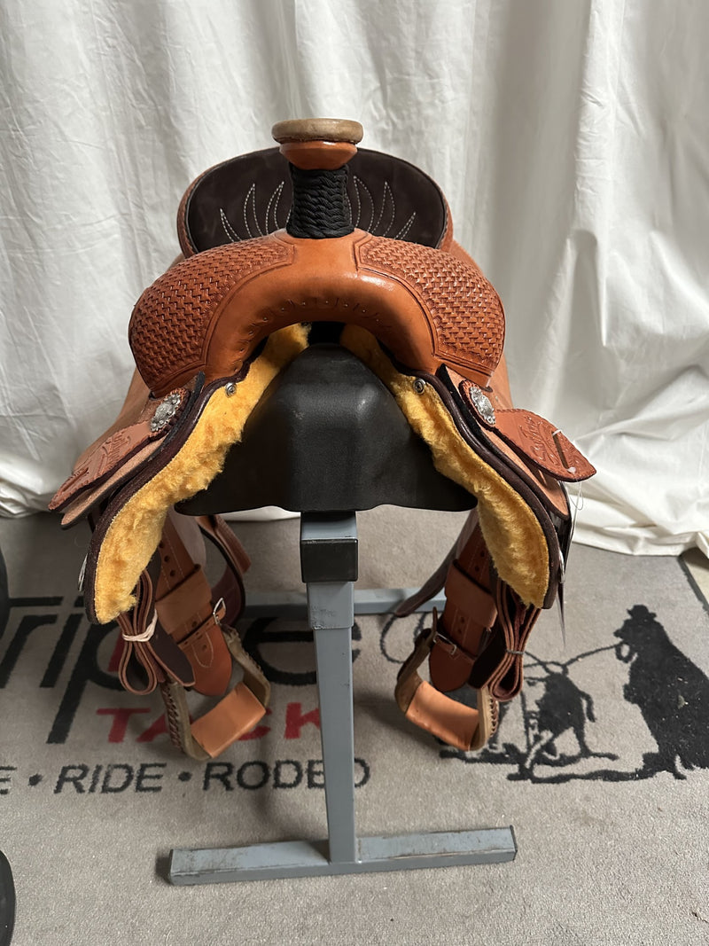 Load image into Gallery viewer, ST 1/4 Geometric Mini Basket Team Roper Saddle 16"
