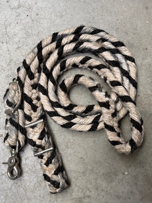Used Flat Braid Barrel Reins - White/Black - 1 Snap
