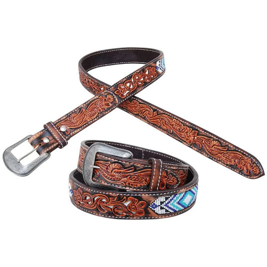 Circle Y Blue Diamond Inlay Beaded Belt