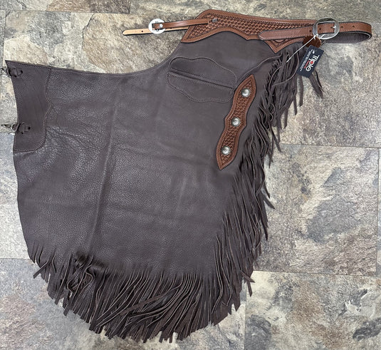 Oil Tan Chinks - Basketweave/Conchos