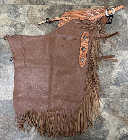 Oil Tan Chinks - Basketweave/Conchos