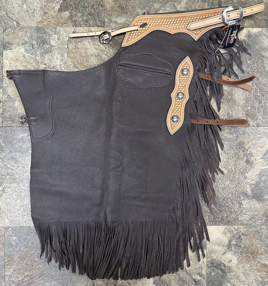 Oil Tan Chinks - Basketweave/Conchos