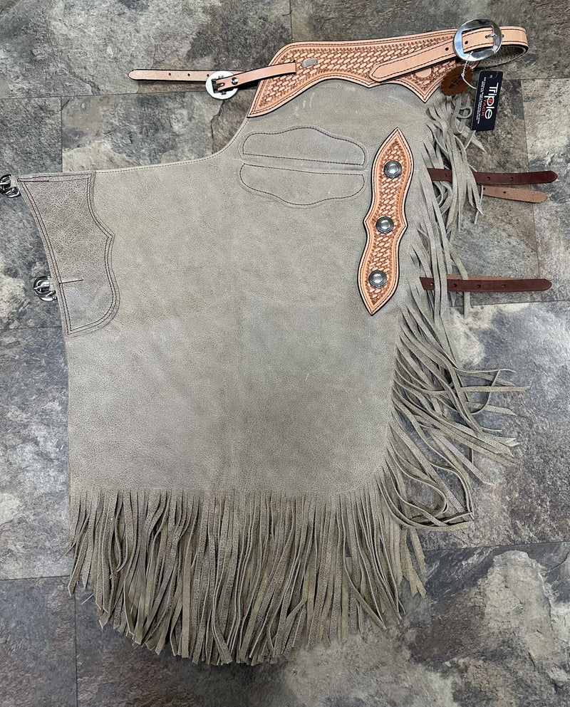 Load image into Gallery viewer, Oil Tan Chinks - Basketweave/Conchos
