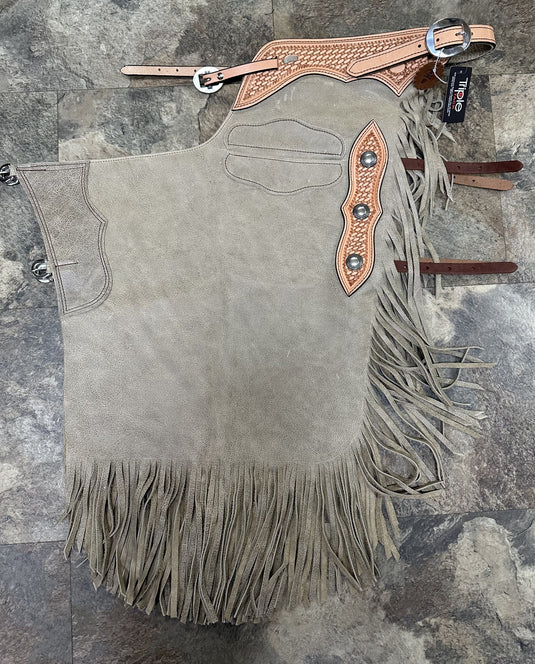 Oil Tan Chinks - Basketweave/Conchos