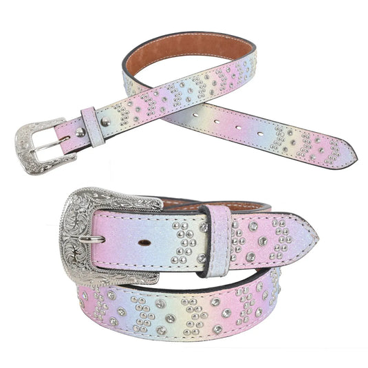 Circle Y Girls Cotton Candy Belt - Glitter Rainbow