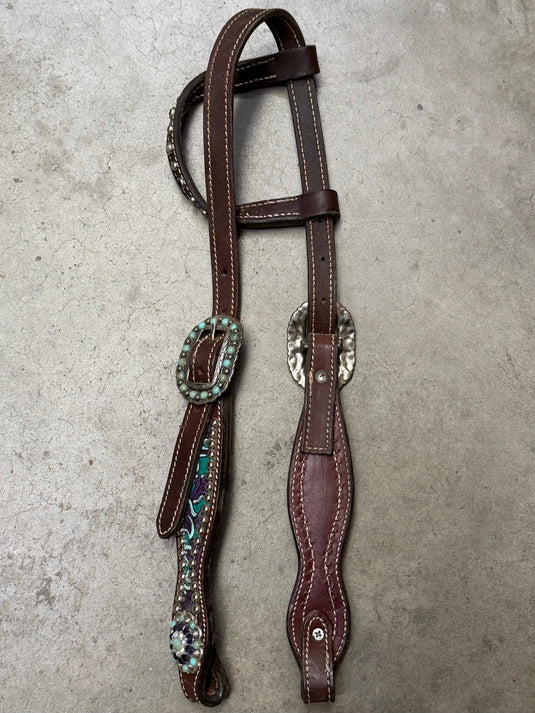 Used Painted Embossed w/ Dots & Conchos One Ear Headstall