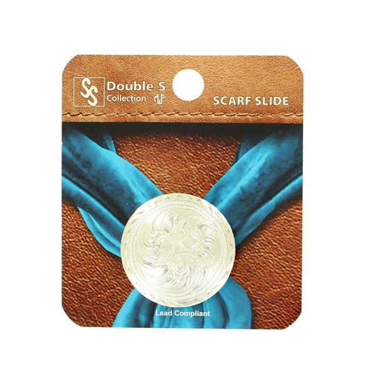 Double S Round Scarf Slide Concho - Silver Scroll