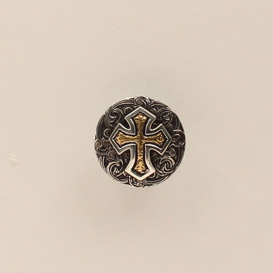 Double S Round Filigree Cross Scarf Slide Concho - Silver/Gold