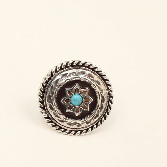 Double S Round Scarf Slide Concho - Flower Turquoise Stone