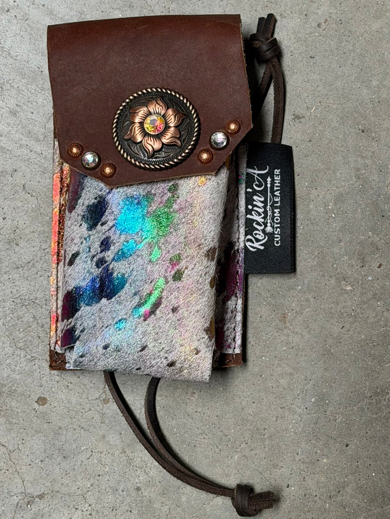 Load image into Gallery viewer, Used Rockin’ A Custom Leather Powder Holder - Acid Washed Cowhide
