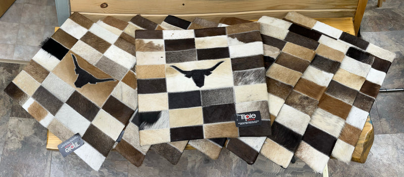 Load image into Gallery viewer, Patchwork Cowhide Pillowcase - Steer Head
