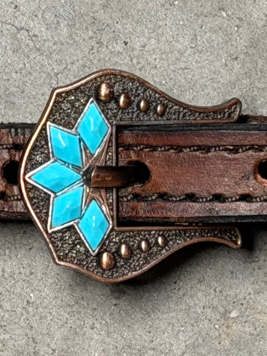 Used Woven Fabric Inlay & Turquoise Buckles Wither Strap