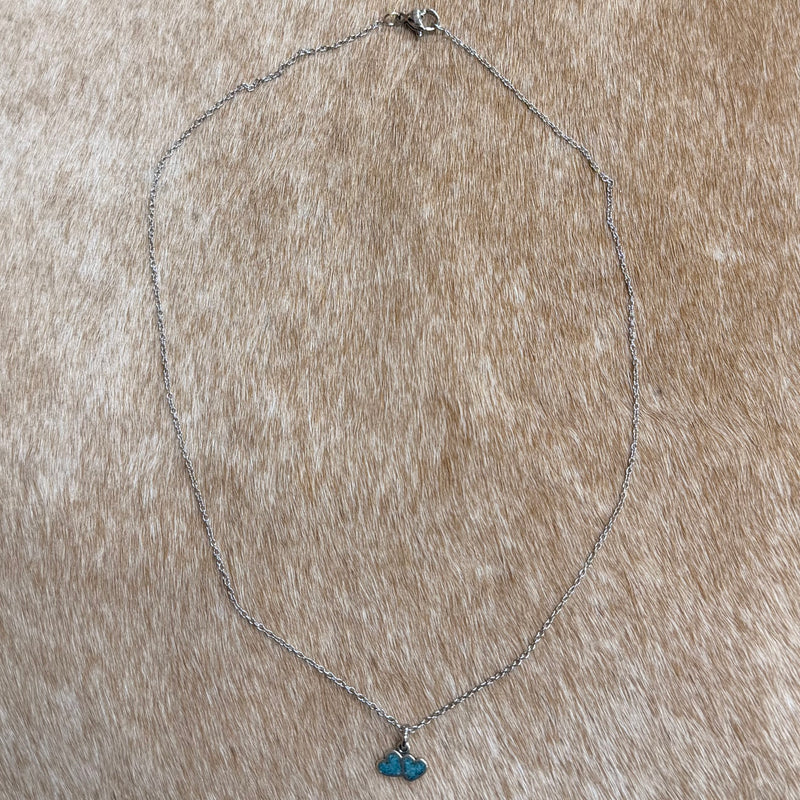 Load image into Gallery viewer, Rocky Mountain Jewelry Stainless Steel Chain Turquoise Double Heart Necklace
