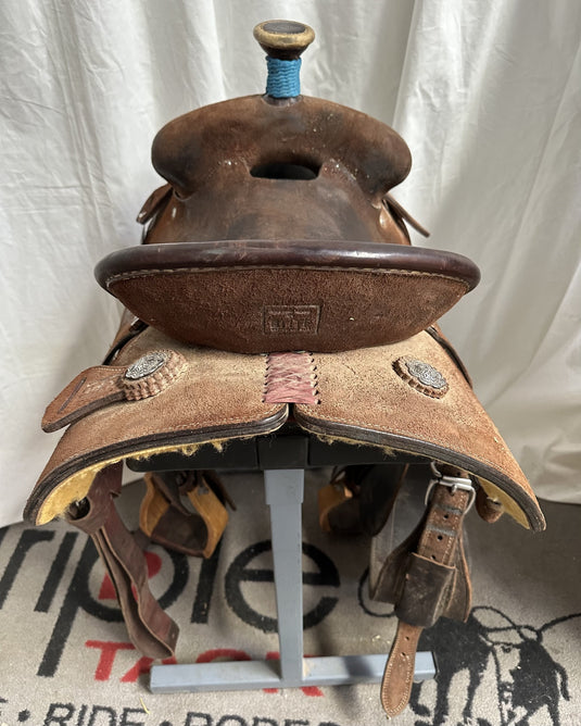 Used Elite Chocolate Roughout Team Roper Saddle 14"