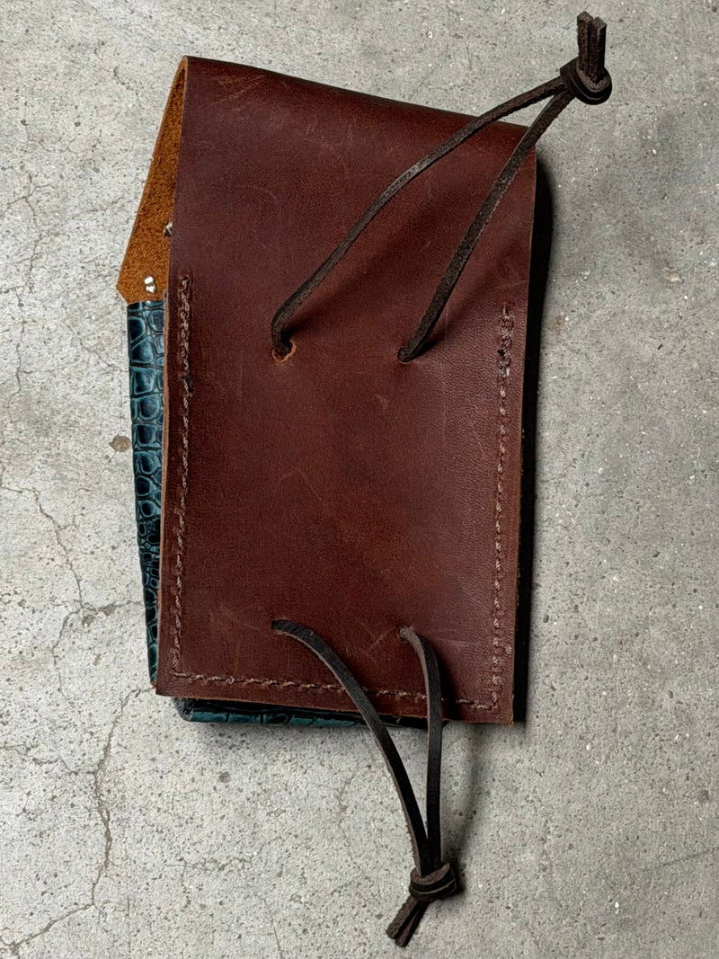 Load image into Gallery viewer, Used Rockin’ A Custom Leather Powder Holder - Embossed Turquoise Caiman
