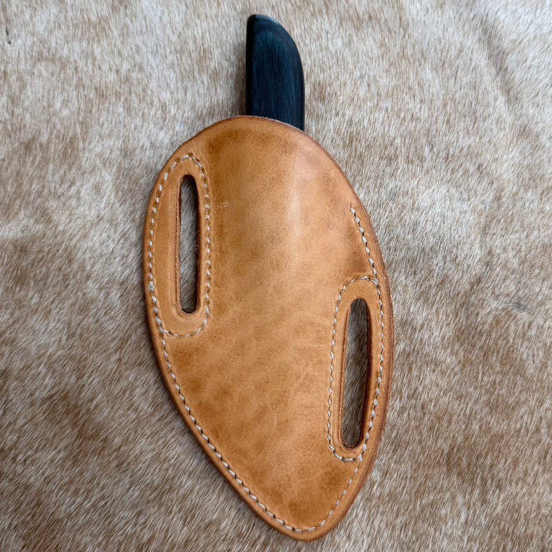 Load image into Gallery viewer, Sacred Heart Teal Wood Handle Knife &amp; Basketweave Sheath - Right Draw
