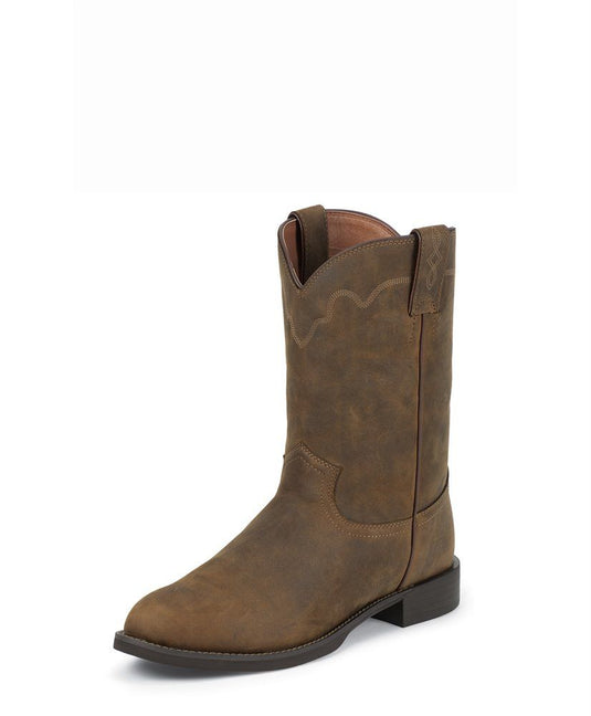 Justin 10" Jeb Roper Round Toe Boot - Tan Apache