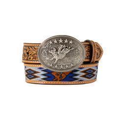 3D Boys 1-1/4" Bull Rider Canvas Inlay Bull Rider Buckle Belt - Brown