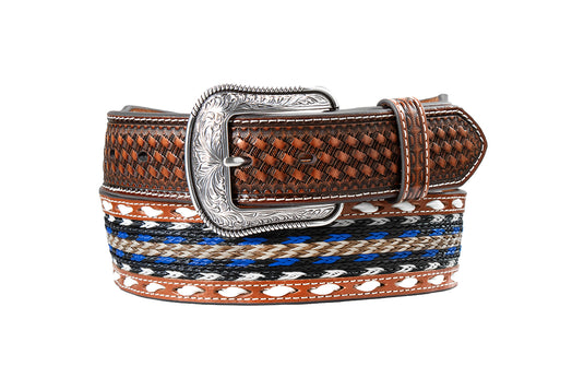 3D 1-3/4" - 1-1/2" Braided Horsehair Inlay & Buck Laced Belt - Brown