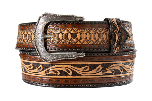 3D 1-3/4" - 1-1/2" Hand Scrolling Tooled Belt - Brown