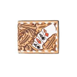 3D Tooled & Buckstitched Hand Painted Four Aces Bi-Fold Wallet