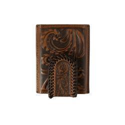 3D Scroll Embossed Laced Edge Utility Wallet - Brown