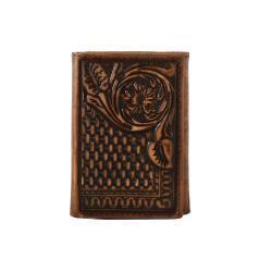 3D Floral Basket Weave Tri-Fold Wallet - Brown