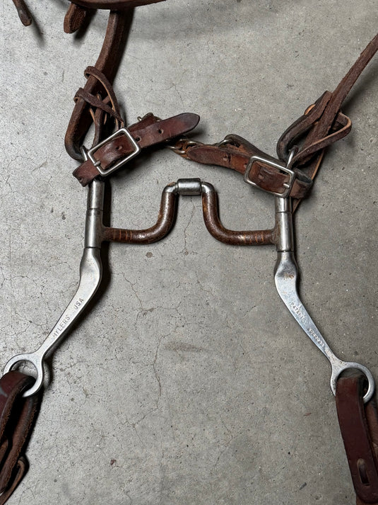 Used Bridle Set - Futurity Browband, USA Mylers Medium Wide Ported Barrel Bit, Split Reins