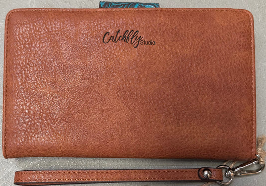 Catchfly Tan w/ Turquoise Floral Emboss Concho Slim Wallet
