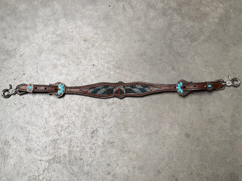 Load image into Gallery viewer, Used Woven Fabric Inlay &amp; Turquoise Buckles Wither Strap
