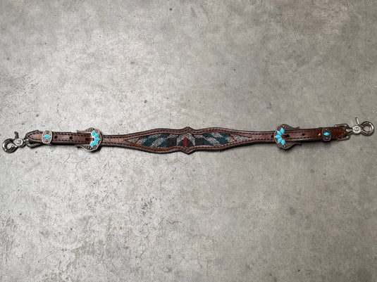 Used Woven Fabric Inlay & Turquoise Buckles Wither Strap