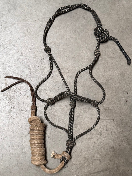 Used Rope Halter & Lead with Popper - Black/White