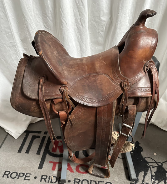 Used Vintage A-Fork Roping Saddle 15.5