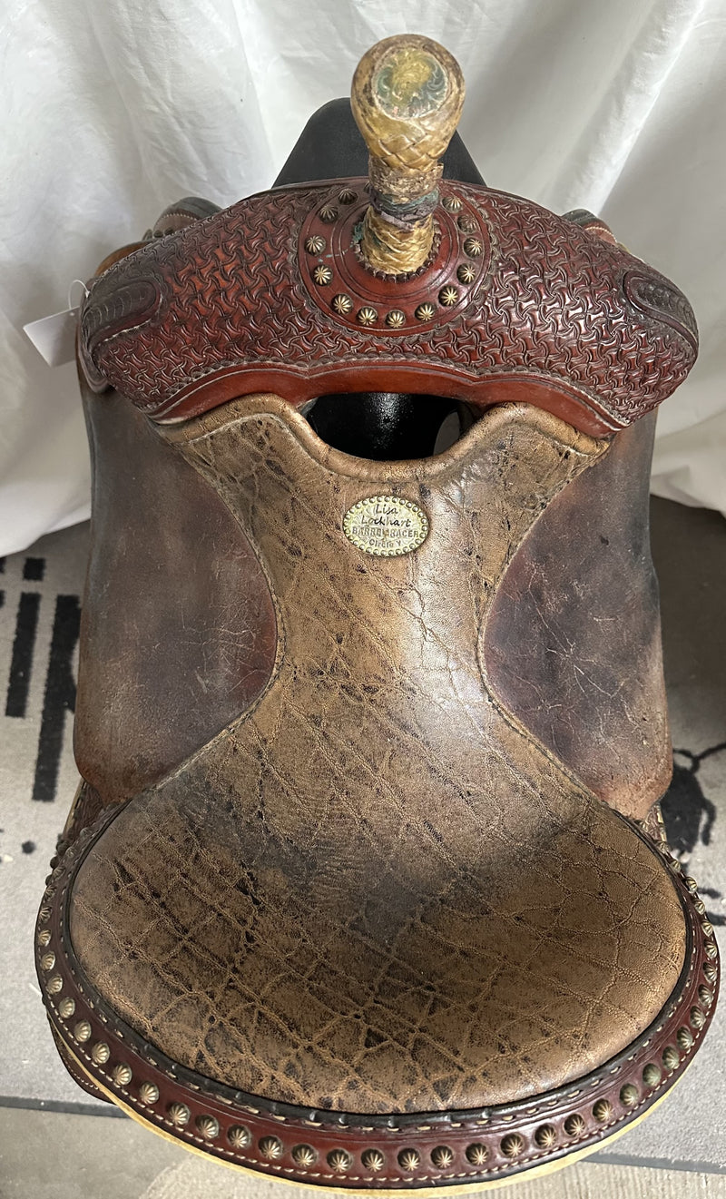 Load image into Gallery viewer, Used Circle Y Lisa Lockhart Flex2 Contender Barrel Saddle 14"
