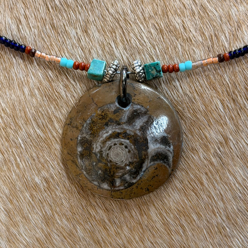 Load image into Gallery viewer, Rocky Mountain Jewelry Ammonite Fossil &amp; Seed Beads Necklace
