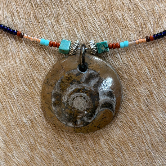 Rocky Mountain Jewelry Ammonite Fossil & Seed Beads Necklace