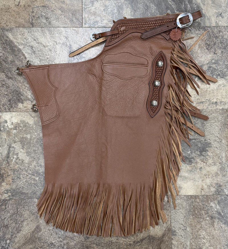 Load image into Gallery viewer, Oil Tan Chinks - Basketweave/Conchos
