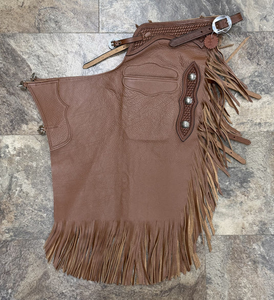 Oil Tan Chinks - Basketweave/Conchos