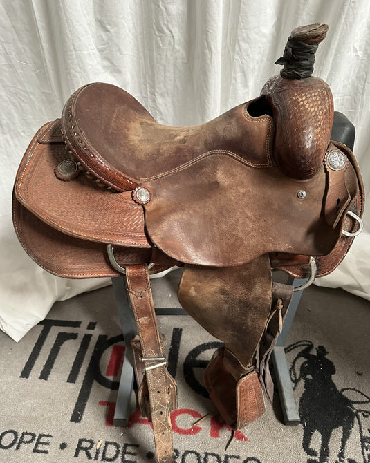Used J. Stead 1/2 Basket Team Roper Saddle 14