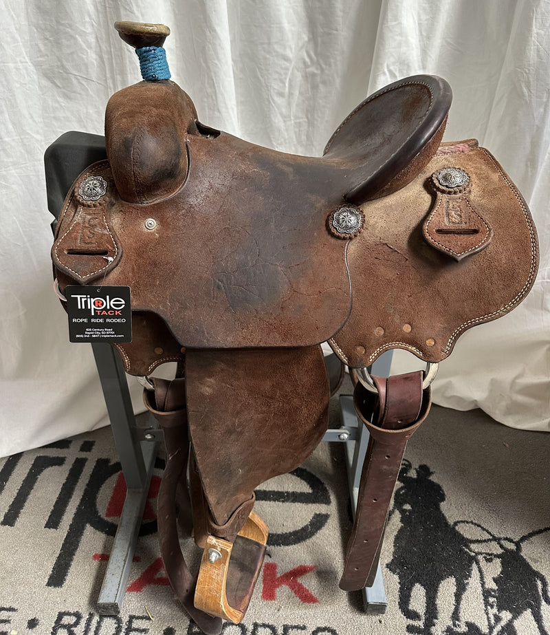 Load image into Gallery viewer, Used Elite Chocolate Roughout Team Roper Saddle 14"
