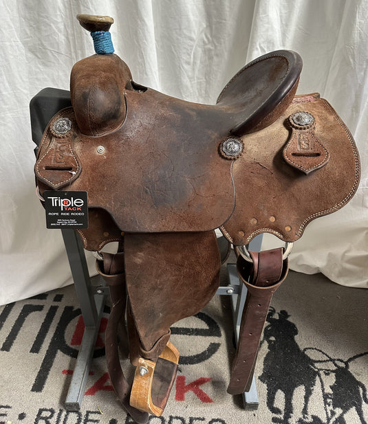 Used Elite Chocolate Roughout Team Roper Saddle 14