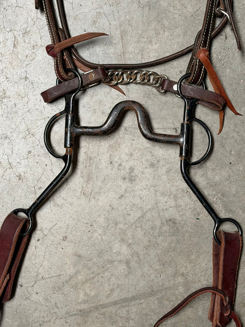 Load image into Gallery viewer, Used Bridle Set - Clinton Anderson Browband, Solid Port Bit, Split Reins
