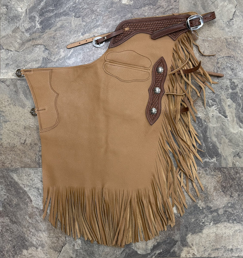 Load image into Gallery viewer, Oil Tan Chinks - Basketweave/Conchos

